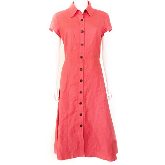 Positive Attitude Dresses & Skirts - POSITIVE ATTITUDE coral linen 3/4 long shirt dress